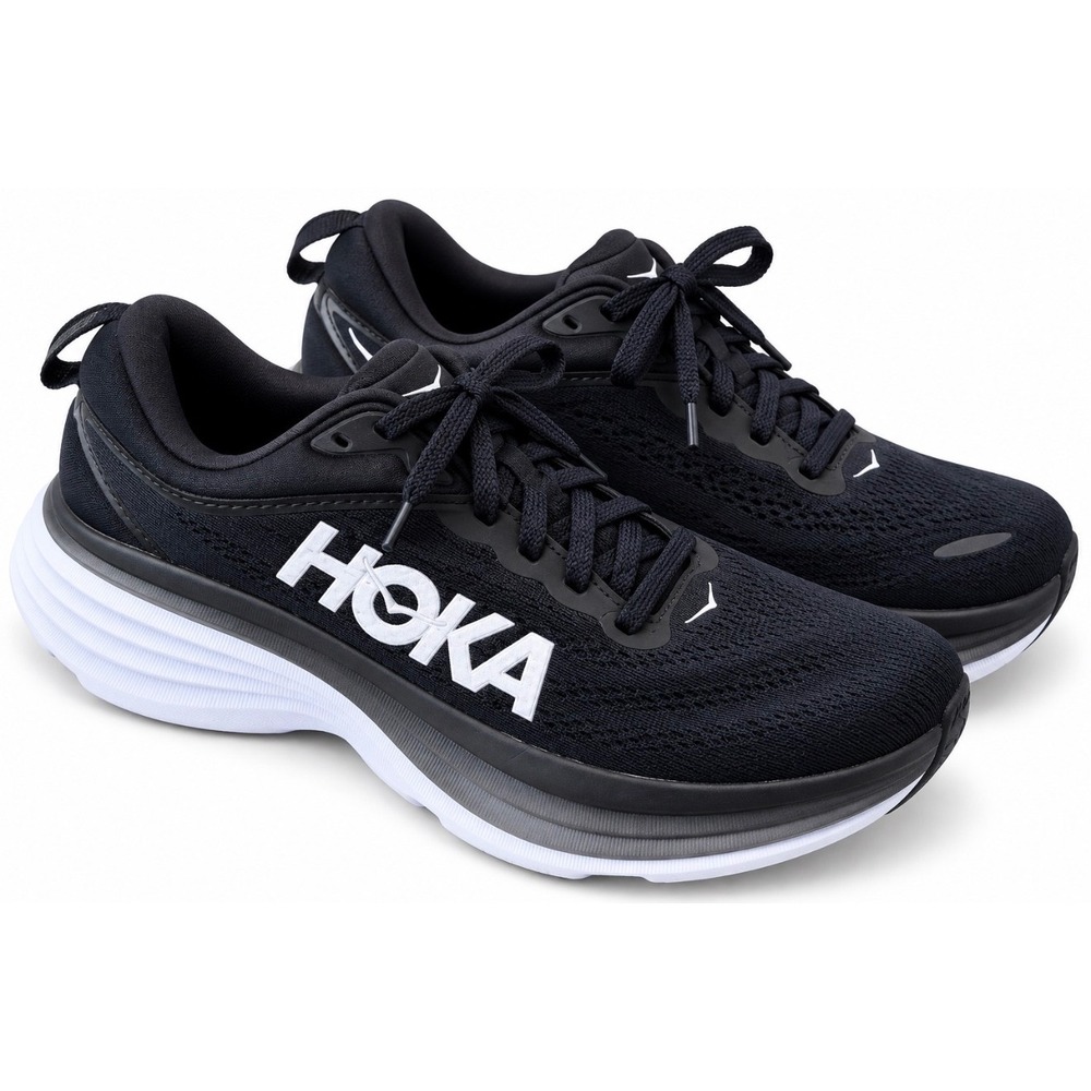 Hoka Bondi 8 Wide Women Running Shoes Black White 1127954 BWLT Size 6.5D
